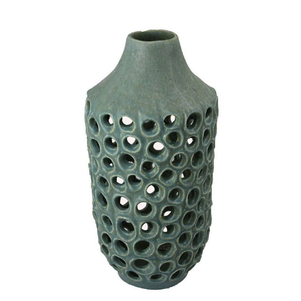 Nian Accent Vase, Green Ceramic, Perforated Rounded Holes, 16 Inch -BM334951