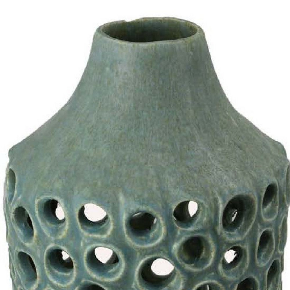Nian Accent Vase, Green Ceramic, Perforated Rounded Holes, 16 Inch -BM334951