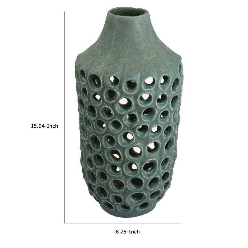 Nian Accent Vase, Green Ceramic, Perforated Rounded Holes, 16 Inch -BM334951