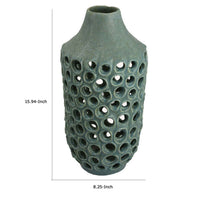 Nian Accent Vase, Green Ceramic, Perforated Rounded Holes, 16 Inch -BM334951