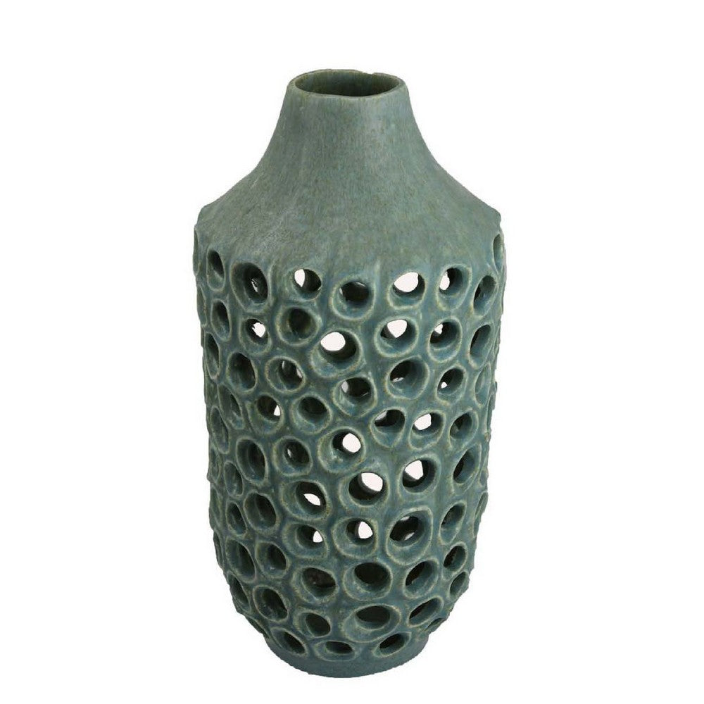 Nian Accent Vase, Green Ceramic, Perforated Rounded Holes, 16 Inch -BM334951