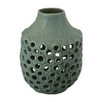 Nian Accent Vase, Green Ceramic, Perforated Rounded Holes, 14 Inch -BM334952