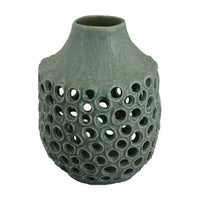 Nian Accent Vase, Green Ceramic, Perforated Rounded Holes, 14 Inch -BM334952