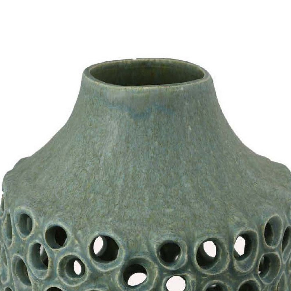 Nian Accent Vase, Green Ceramic, Perforated Rounded Holes, 14 Inch -BM334952