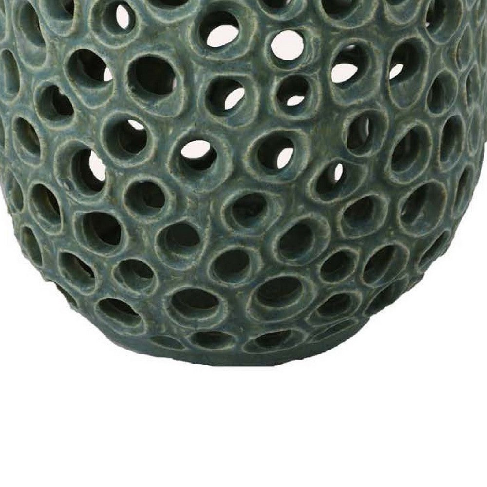 Nian Accent Vase, Green Ceramic, Perforated Rounded Holes, 14 Inch -BM334952