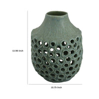 Nian Accent Vase, Green Ceramic, Perforated Rounded Holes, 14 Inch -BM334952