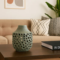 Nian Accent Vase, Green Ceramic, Perforated Rounded Holes, 14 Inch -BM334952