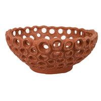 Nian Decorative Bowl, Earthy Brown Ceramic, Perforated Holes, 13 Inch -BM334953