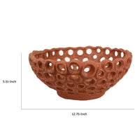 Nian Decorative Bowl, Earthy Brown Ceramic, Perforated Holes, 13 Inch -BM334953