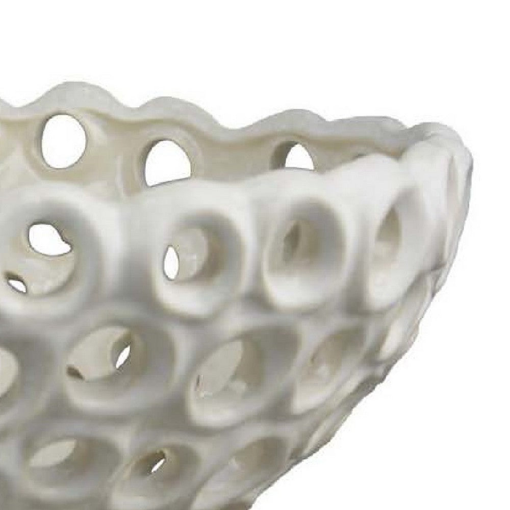 Nian Decorative Bowl, Classic White Ceramic, Perforated Holes, 13 Inch -BM334954