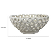 Nian Decorative Bowl, Classic White Ceramic, Perforated Holes, 13 Inch -BM334954