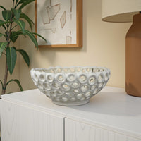 Nian Decorative Bowl, Classic White Ceramic, Perforated Holes, 13 Inch -BM334954