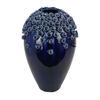 Decorative Vase, Glossy Deep Blue Ceramic, Coral Design, 15 Inch -BM334955