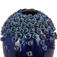 Decorative Vase, Glossy Deep Blue Ceramic, Coral Design, 15 Inch -BM334955