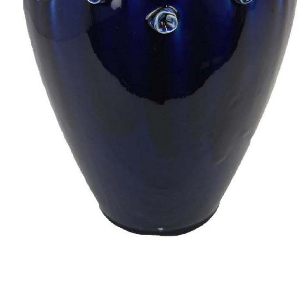 Decorative Vase, Glossy Deep Blue Ceramic, Coral Design, 15 Inch -BM334955