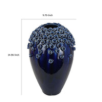 Decorative Vase, Glossy Deep Blue Ceramic, Coral Design, 15 Inch -BM334955