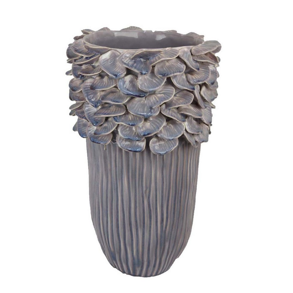 Kiana Decorative Vase, Gray Ceramic Flared Scales Rim Accent, 16 Inch -BM334956