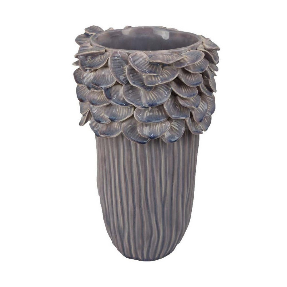 Kiana Decorative Vase, Gray Ceramic Flared Scales Rim Accent, 13 Inch -BM334957