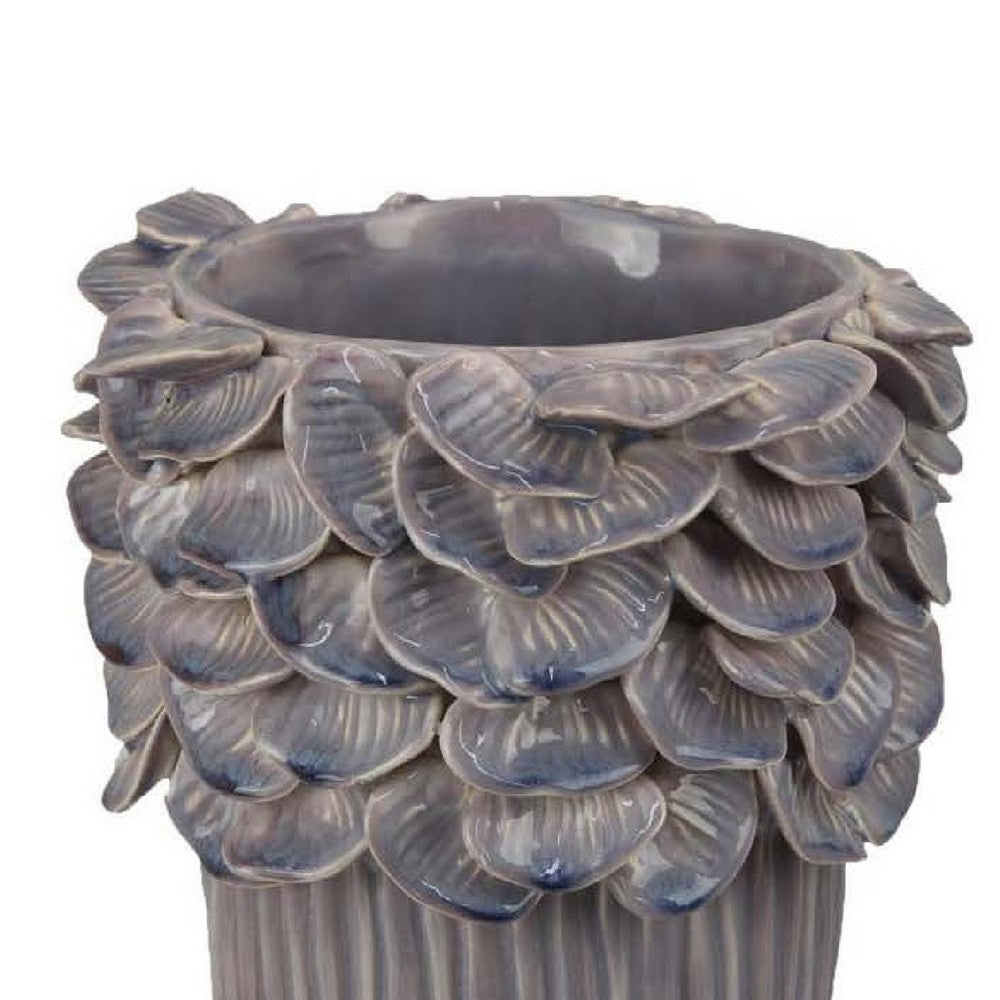 Kiana Decorative Vase, Gray Ceramic Flared Scales Rim Accent, 13 Inch -BM334957