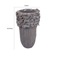 Kiana Decorative Vase, Gray Ceramic Flared Scales Rim Accent, 13 Inch -BM334957
