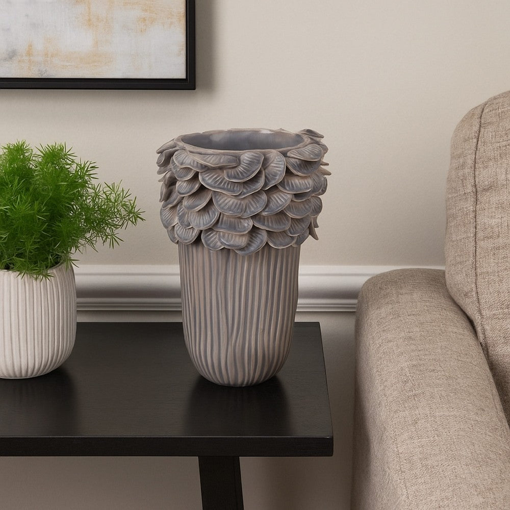 Kiana Decorative Vase, Gray Ceramic Flared Scales Rim Accent, 13 Inch -BM334957