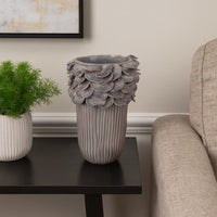Kiana Decorative Vase, Gray Ceramic Flared Scales Rim Accent, 13 Inch -BM334957