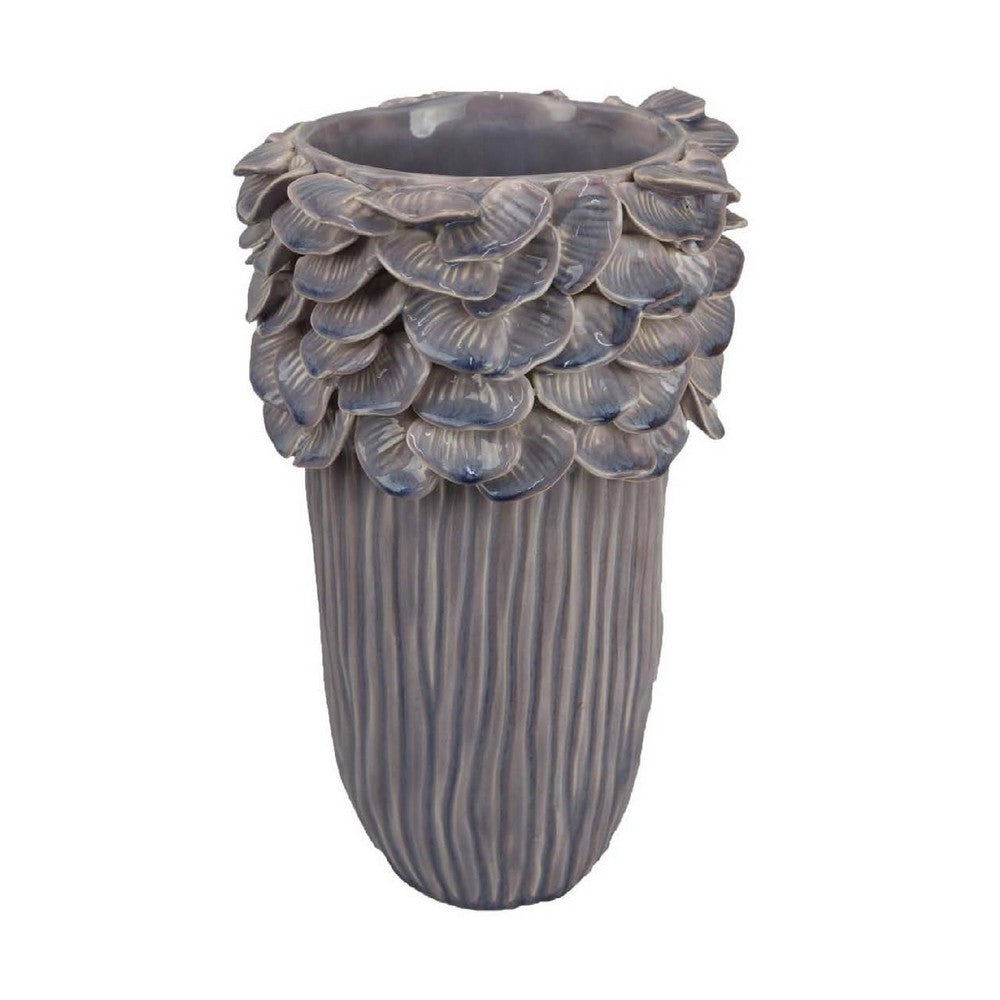 Kiana Decorative Vase, Gray Ceramic Flared Scales Rim Accent, 13 Inch -BM334957