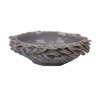 Kiana Decorative Bowl, Gray Ceramic, Flared Scales Rim Accent, 12 Inch -BM334958