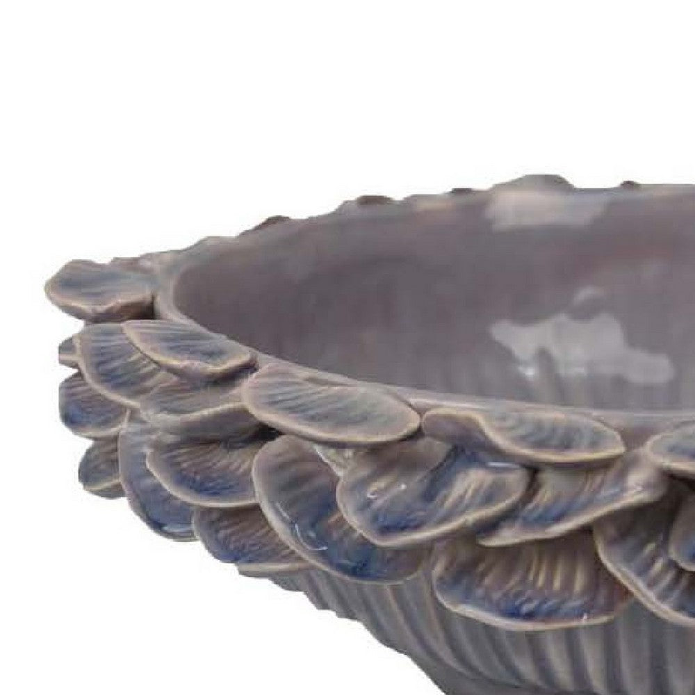 Kiana Decorative Bowl, Gray Ceramic, Flared Scales Rim Accent, 12 Inch -BM334958
