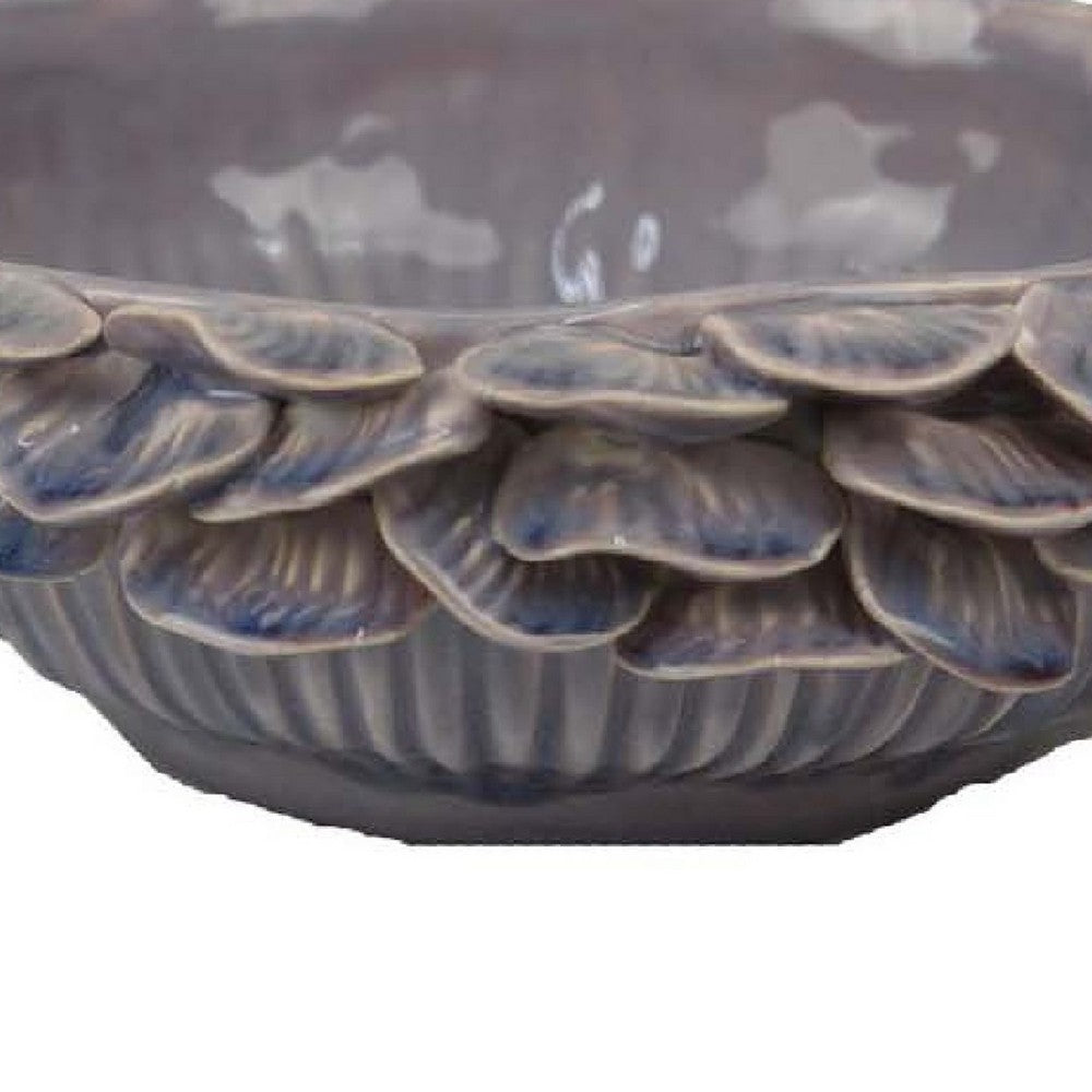 Kiana Decorative Bowl, Gray Ceramic, Flared Scales Rim Accent, 12 Inch -BM334958