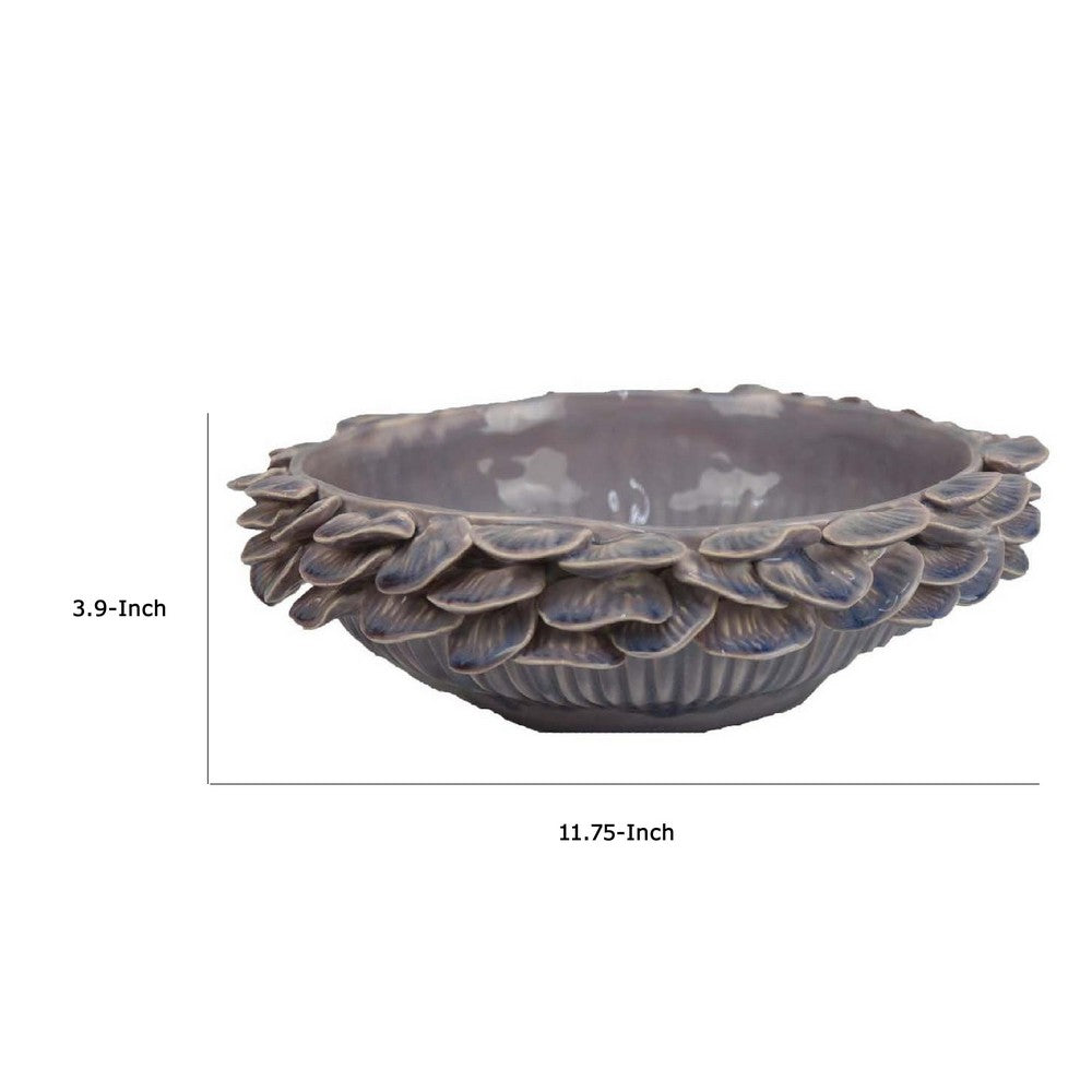Kiana Decorative Bowl, Gray Ceramic, Flared Scales Rim Accent, 12 Inch -BM334958