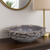 Kiana Decorative Bowl, Gray Ceramic, Flared Scales Rim Accent, 12 Inch -BM334958