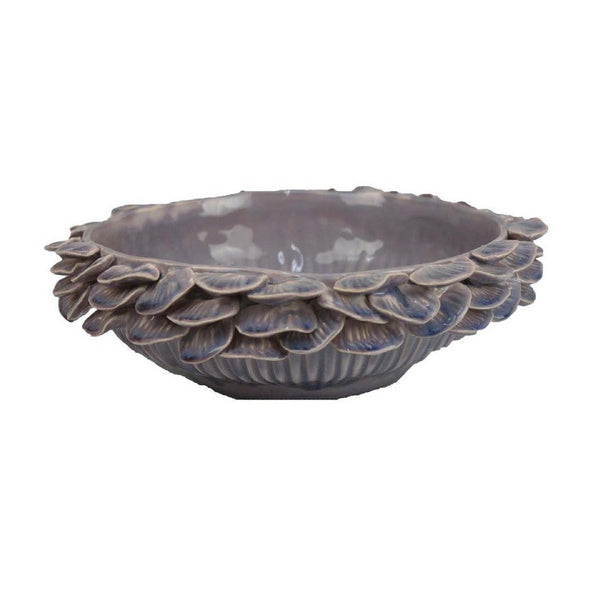 Kiana Decorative Bowl, Gray Ceramic, Flared Scales Rim Accent, 12 Inch -BM334958
