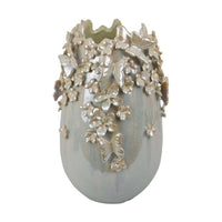Accent Vase, Gray Silver Ceramic, Flowers and Butterflies, 14 Inch -BM334959