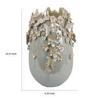 Accent Vase, Gray Silver Ceramic, Flowers and Butterflies, 14 Inch -BM334959