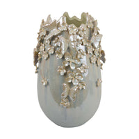 Accent Vase, Gray Silver Ceramic, Flowers and Butterflies, 14 Inch -BM334959