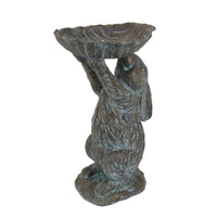 Outdoor Decorative Rabbit Bird Feeder, Textured Gray Resin, 16 Inch -BM334961