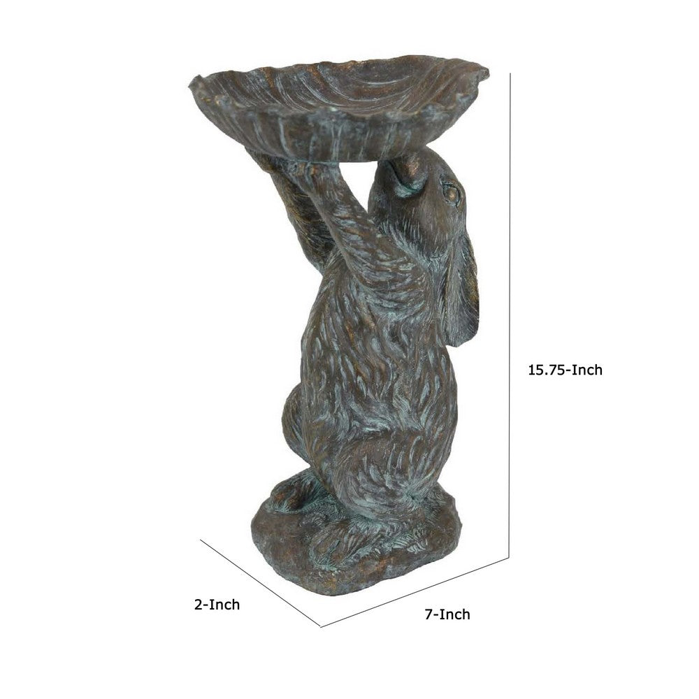 Outdoor Decorative Rabbit Bird Feeder, Textured Gray Resin, 16 Inch -BM334961