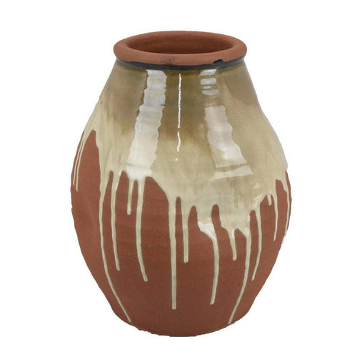 Accent Vase, Ceramic Drip Design Creamy Beige, Brown Ceramic, 12 Inch -BM334962