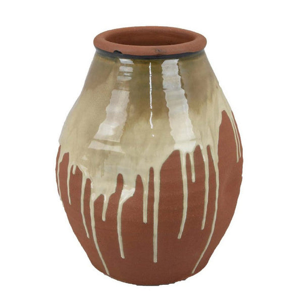 Accent Vase, Ceramic Drip Design Creamy Beige, Brown Ceramic, 12 Inch -BM334962