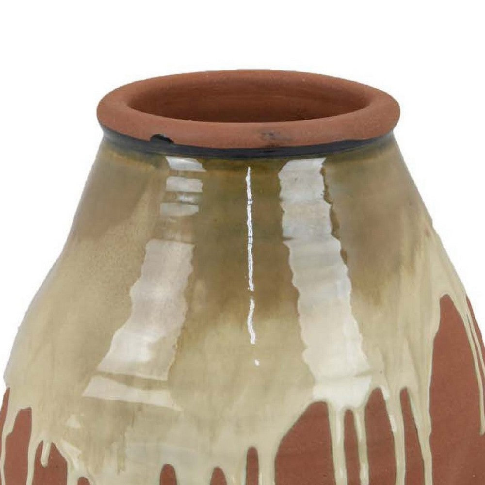 Accent Vase, Ceramic Drip Design Creamy Beige, Brown Ceramic, 12 Inch -BM334962