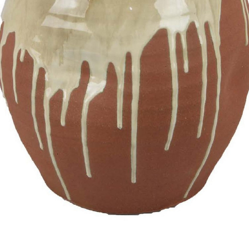 Accent Vase, Ceramic Drip Design Creamy Beige, Brown Ceramic, 12 Inch -BM334962