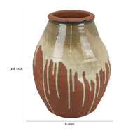 Accent Vase, Ceramic Drip Design Creamy Beige, Brown Ceramic, 12 Inch -BM334962