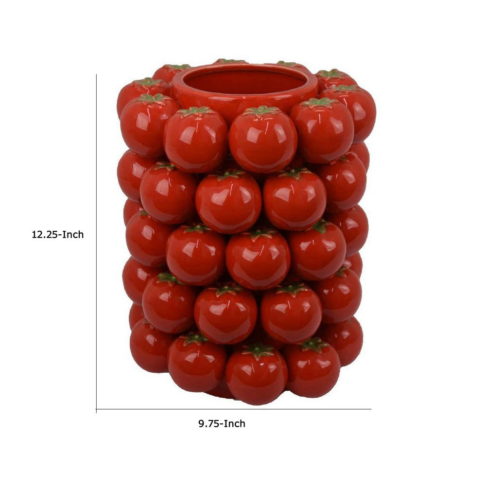 Nyssa Decorative Ceramic Tomato Vase, Green Red Glazed, 12 Inch -BM334970