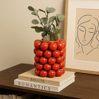 Nyssa Decorative Ceramic Tomato Vase, Green Red Glazed, 12 Inch -BM334970