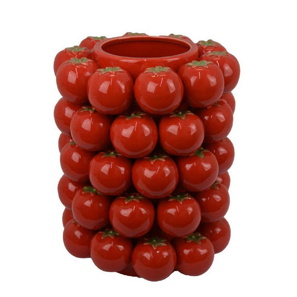 Nyssa Decorative Ceramic Tomato Vase, Green Red Glazed, 12 Inch -BM334970