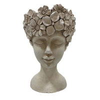 Decorative Face Planter, Beige Resin Sculpted Floral Crown, 17 Inch -BM334975