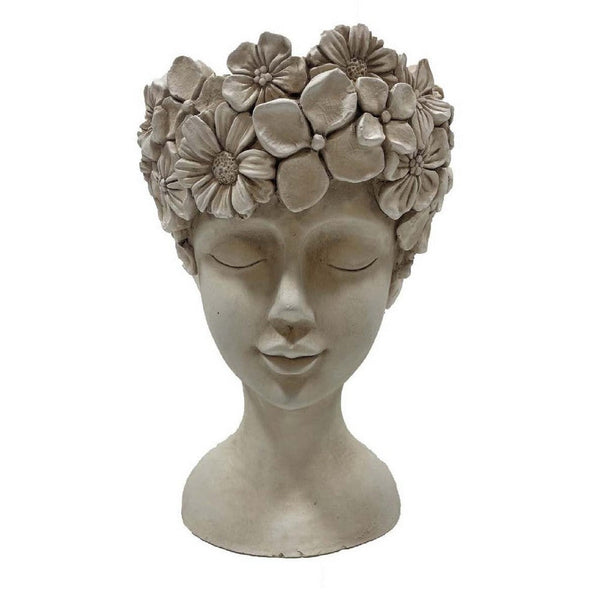 Decorative Face Planter, Beige Resin Sculpted Floral Crown, 17 Inch -BM334975