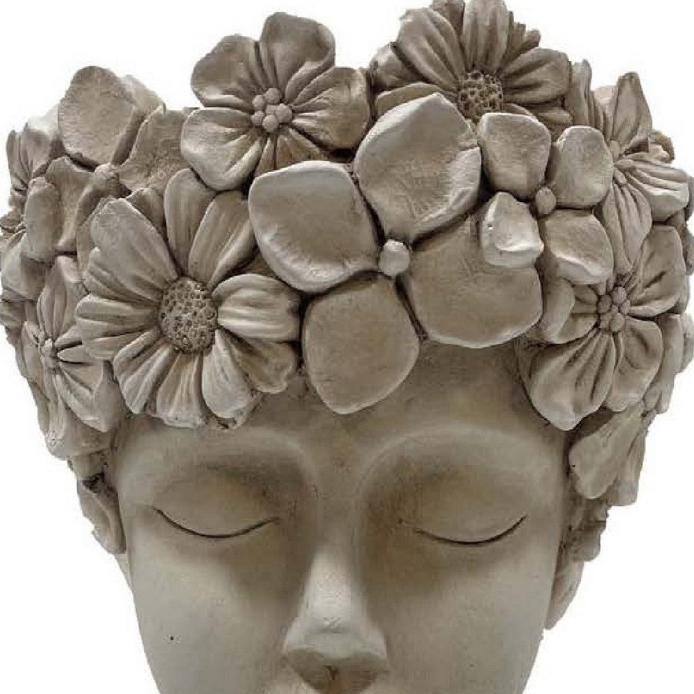 Decorative Face Planter, Beige Resin Sculpted Floral Crown, 17 Inch -BM334975