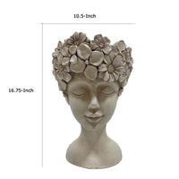 Decorative Face Planter, Beige Resin Sculpted Floral Crown, 17 Inch -BM334975